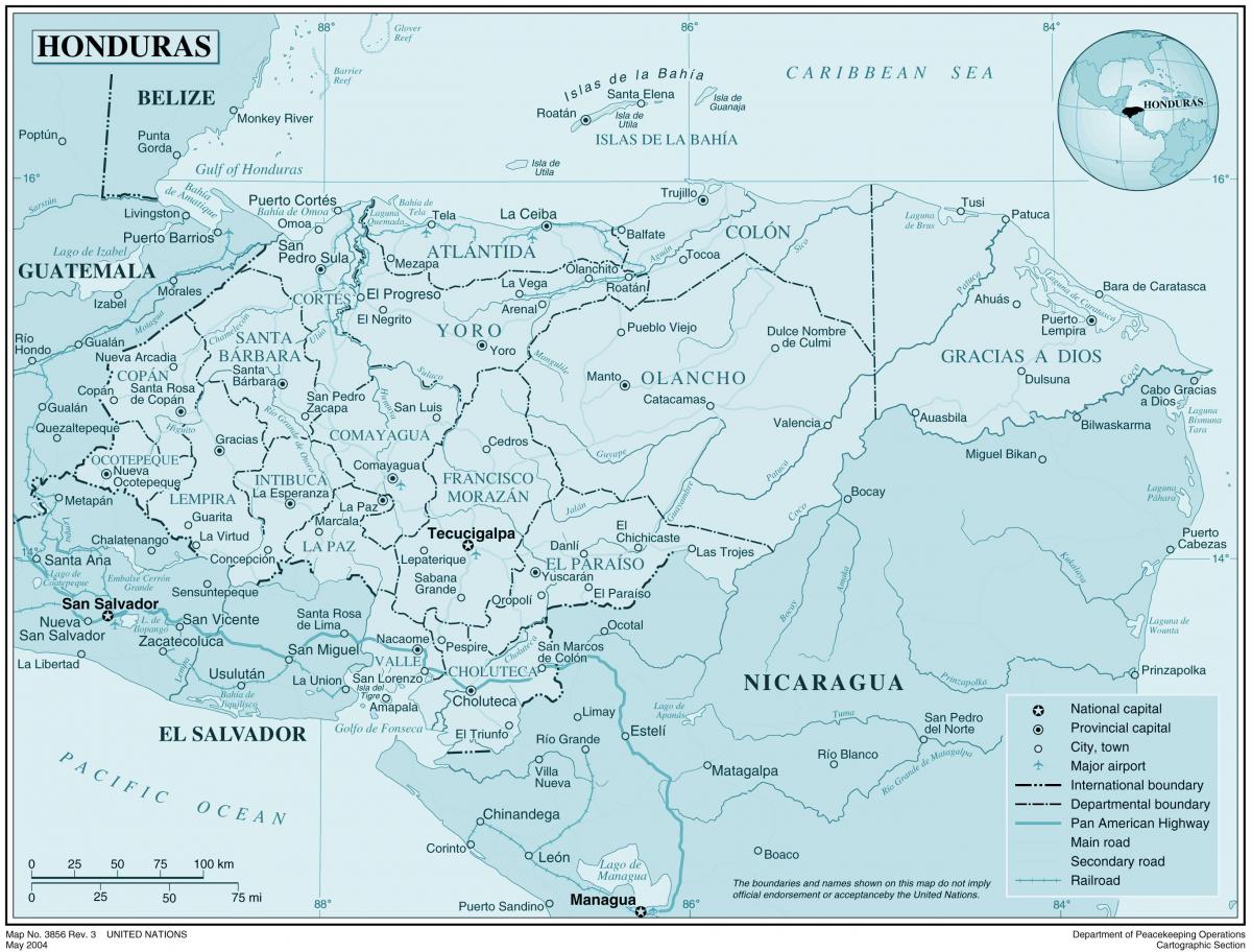 Honduras fiziki haritası göster 