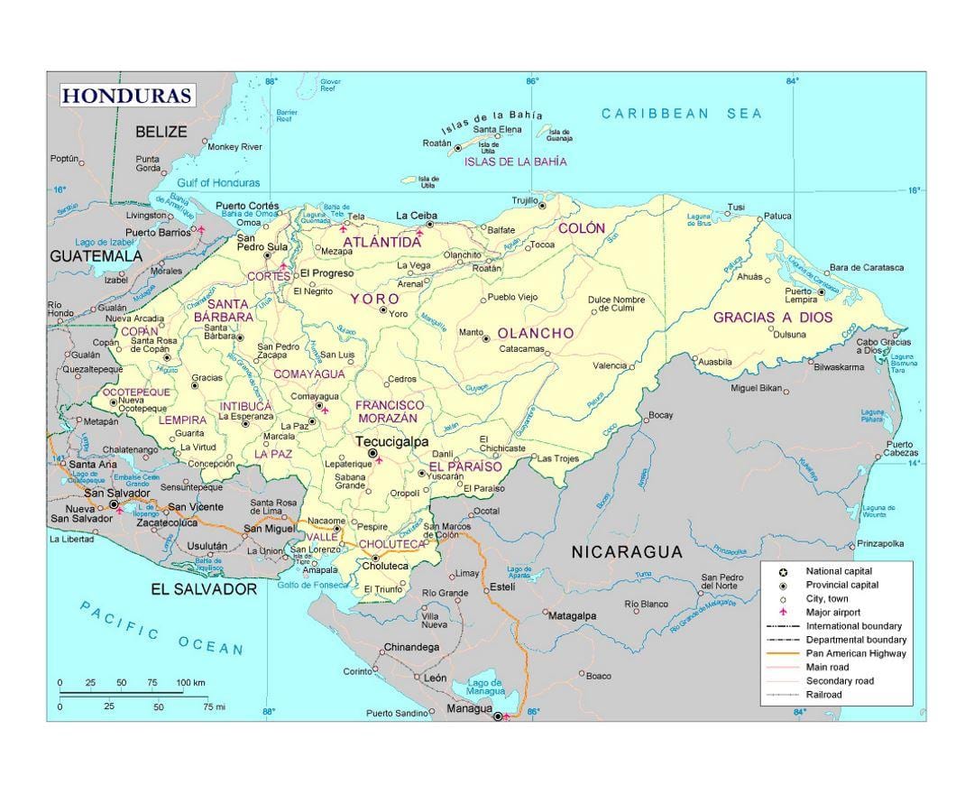 Honduras haritası havaalanları