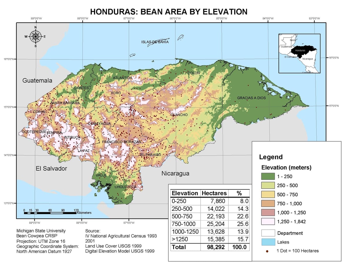 Honduras haritası yükseklik